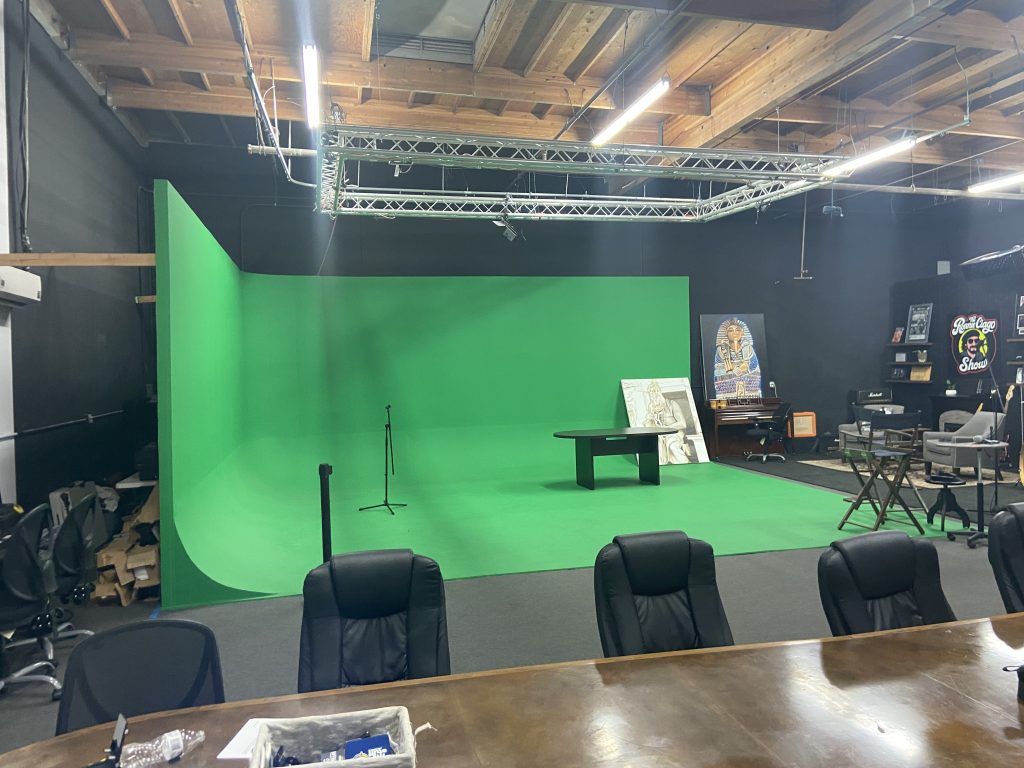 Full-size green screen stage for live performance and interview production